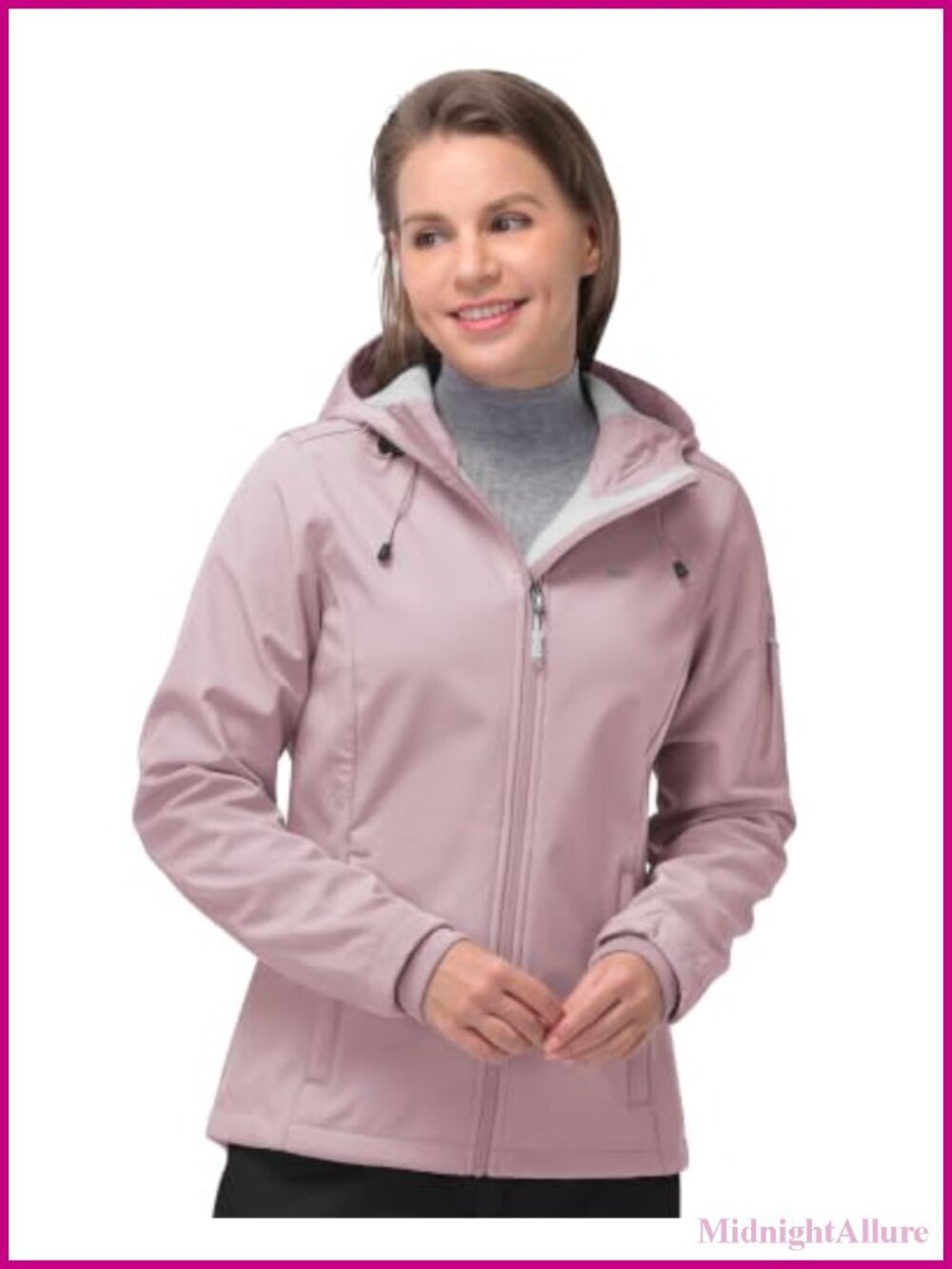 Women's Softshell Jacket Fleece Lined Hooded Windproof Waterproof Zip Up Outdoor